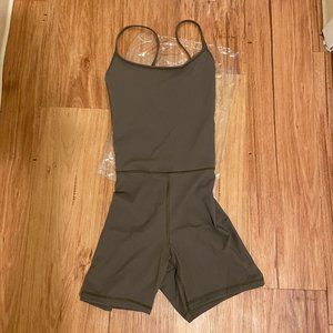 Everlane The Perform Bike Unitard Dark Taupe Medium